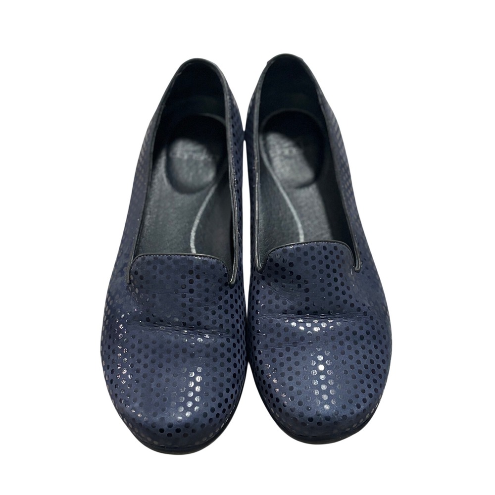 Dansko Navy Blue Metallic Polka‎ Dot Slip On Loafers Flats Size 38